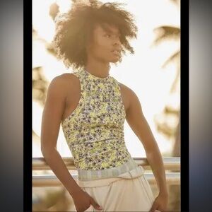 (XS) Free People Movement Wishful Printed Tank Top Yellow Floral Extra Small